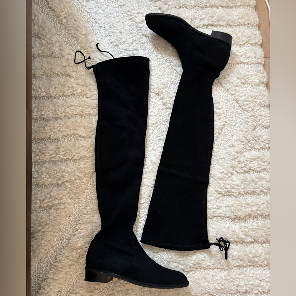 Stuart Weitzman Lowland OTK Boots in Black Suede MINT CONDITION